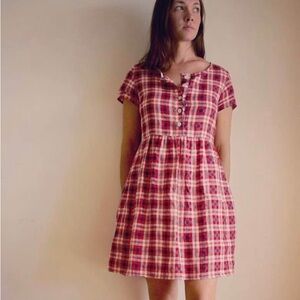 Pyne & Smith linen Red Plaid Dress
